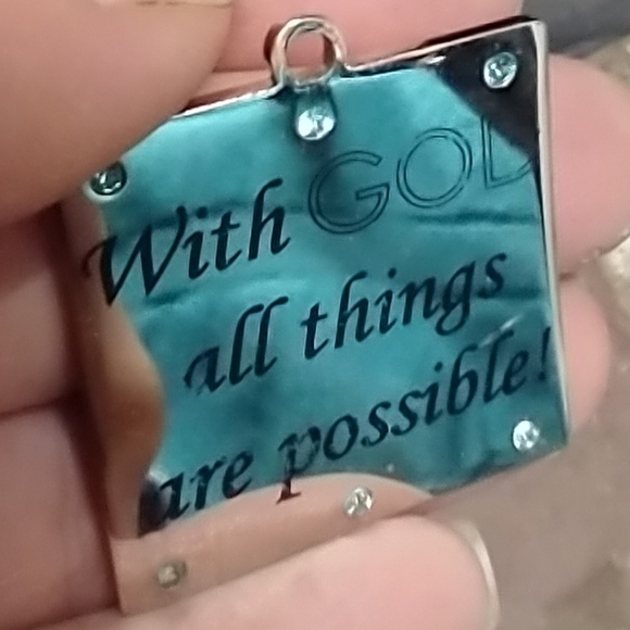 Inspirational Silver and Blue Crystal Pendant vintage square - Picture 1 of 5